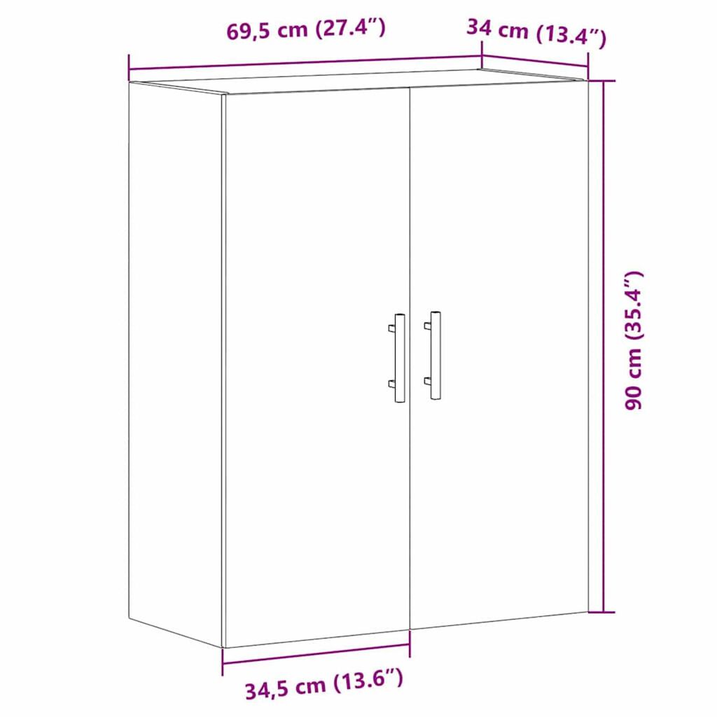 vidaXL Ντουλάπα τοίχου Επιτοίχιο Μαύρη δρυς 69.5 x 34 x 90 εκ.