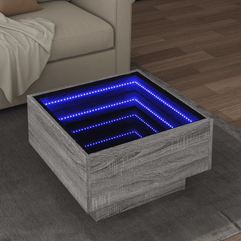vidaXL Τραπεζάκι Σαλονιού με LED Γκρι 50x50x30 εκ. Επεξεργασμένο Ξύλο