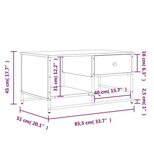 vidaXL Τραπεζάκι Σαλονιού Γκρι Sonoma 85,5x51x45 εκ Επεξεργασμένο Ξύλο