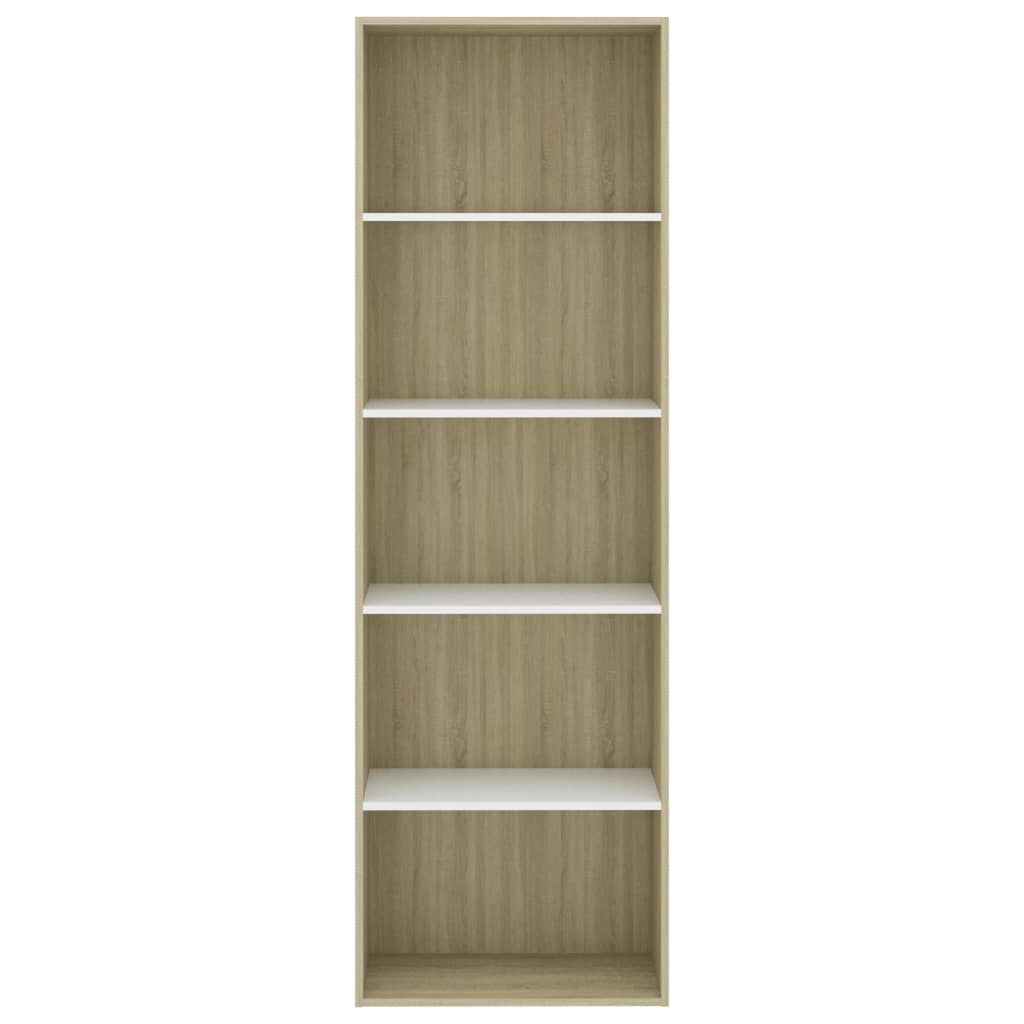 vidaXL Βιβλιοθήκη με 5 Ράφια Λευκό/Sonoma 60x30x189 εκ. Επεξ. Ξύλο