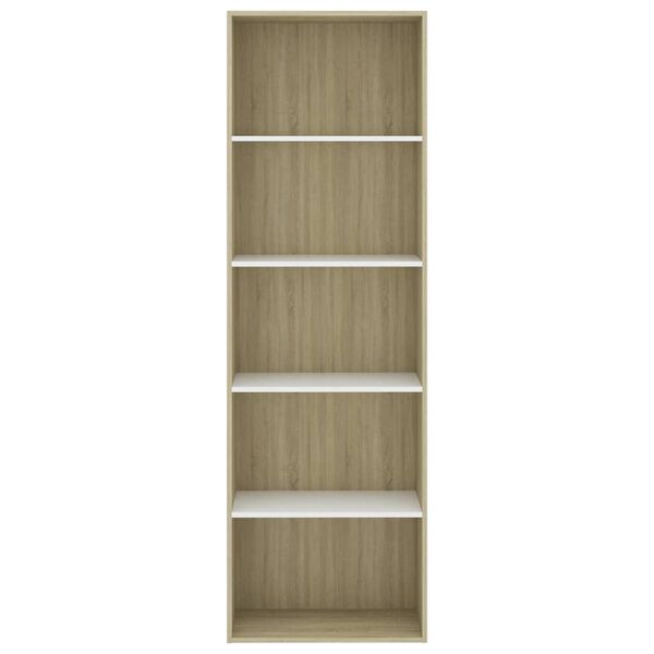 vidaXL Βιβλιοθήκη με 5 Ράφια Λευκό/Sonoma 60x30x189 εκ. Επεξ. Ξύλο