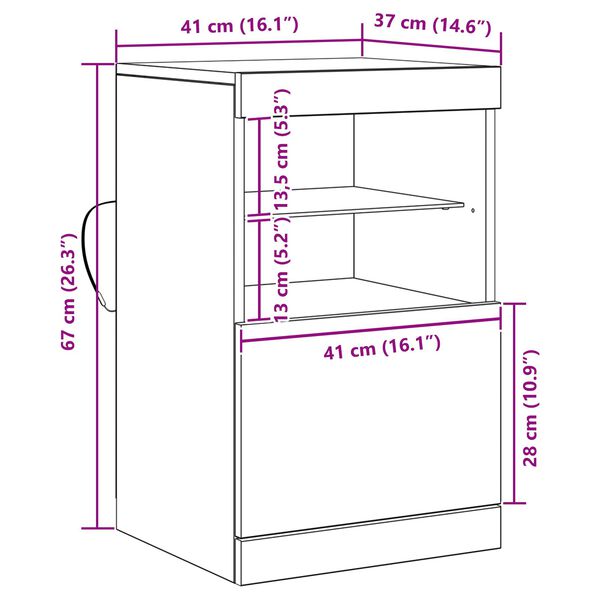 vidaXL Μπουφές με Φώτα LED Παλαιού Ξύλου 41x37x67 εκ.