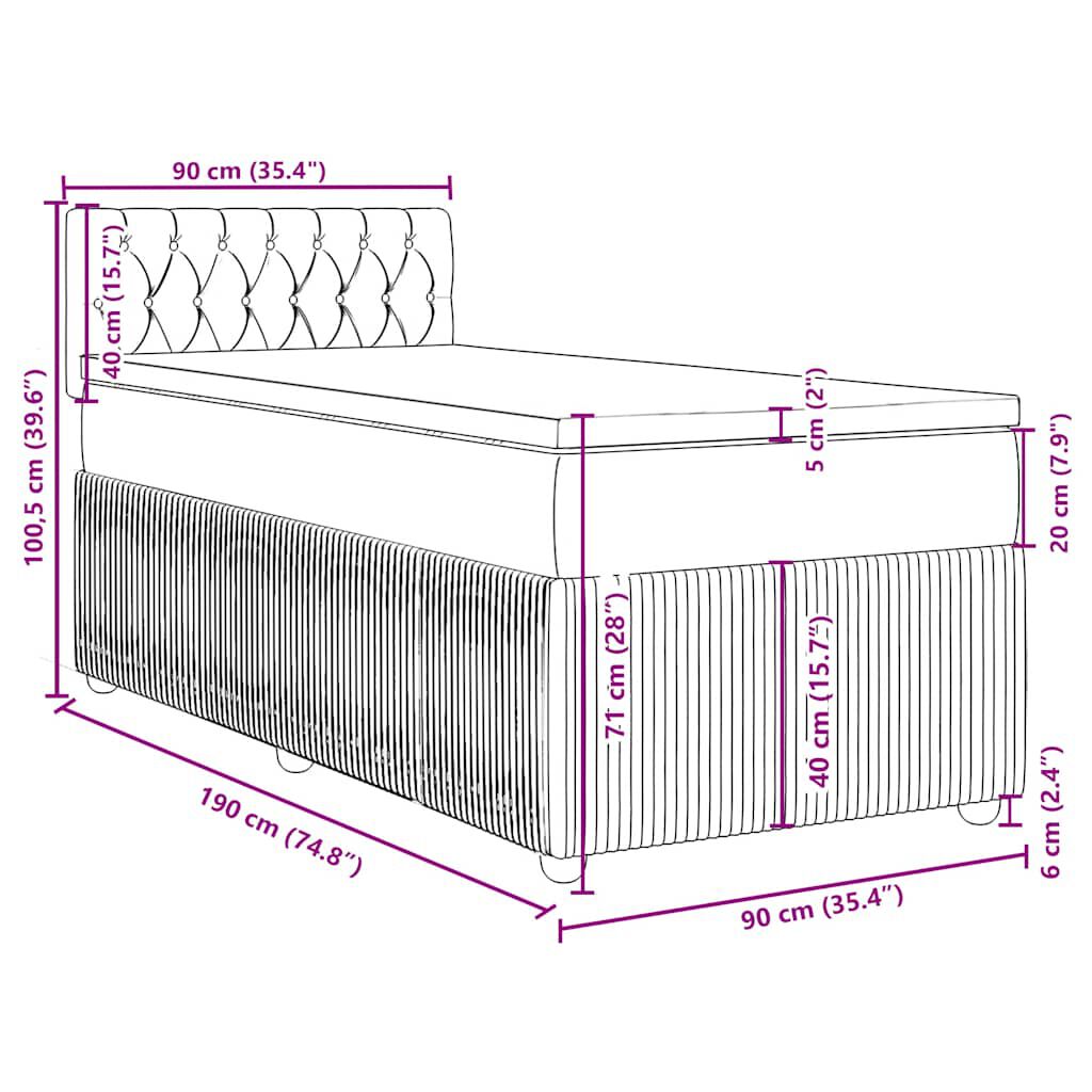 vidaXL Κρεβάτι Boxspring με Στρώμα Μπλε 90x190 εκ.Υφασμάτινο