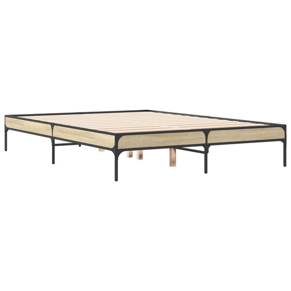 vidaXL Πλαίσιο Κρεβατιού Sonoma Δρυς 135x190 εκ. Επεξ. Ξύλο & Μέταλλο