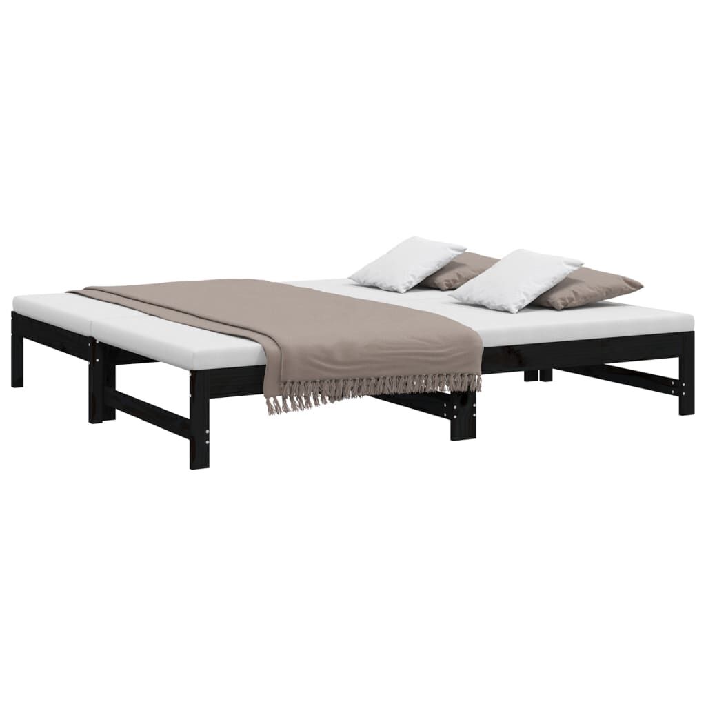 vidaXL Καναπές Κρεβάτι Συρόμενος Μαύρος 2x(90x190) εκ. από Μασίφ Πεύκο