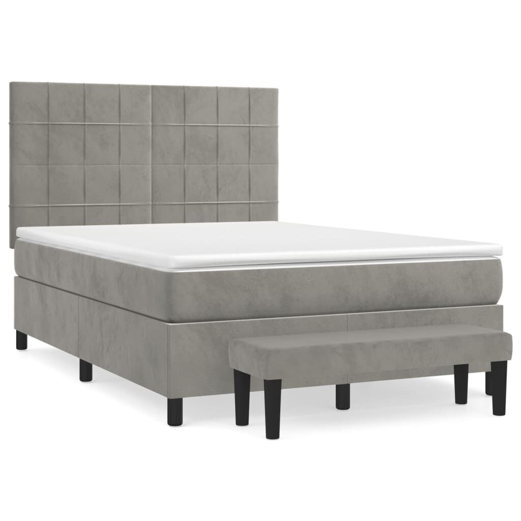 vidaXL Κρεβάτι Boxspring με Στρώμα Ανοιχτό Γκρι 140x190 εκ. Βελούδινο