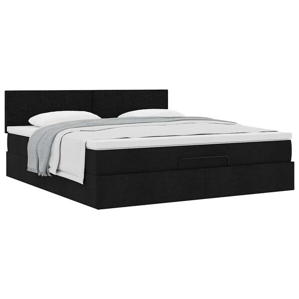 vidaXL Οθωμανικό κρεβάτι με στρώμα Μαύρο 180x200cm Ύφασμα