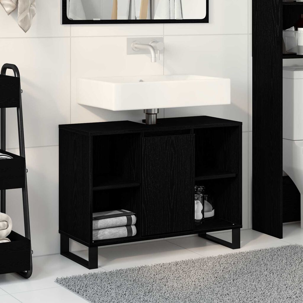 vidaXL Ντουλάπι Μπάνιου Μαύρη δρυς 80 x 33 x 60 εκ Επεξεργασμένο ξύλο