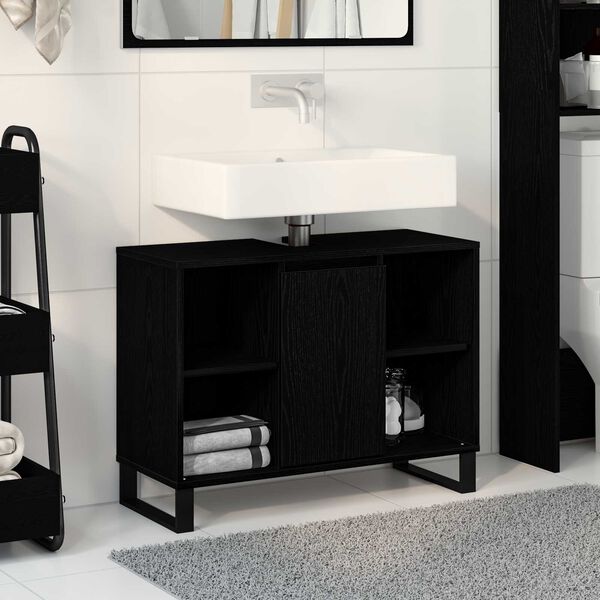 vidaXL Ντουλάπι Μπάνιου Μαύρη δρυς 80 x 33 x 60 εκ Επεξεργασμένο ξύλο
