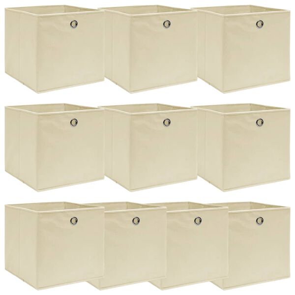 vidaXL Κουτιά Αποθήκευσης 10 τεμ. Κρεμ 32 x 32 x 32 εκ. Υφασμάτινα
