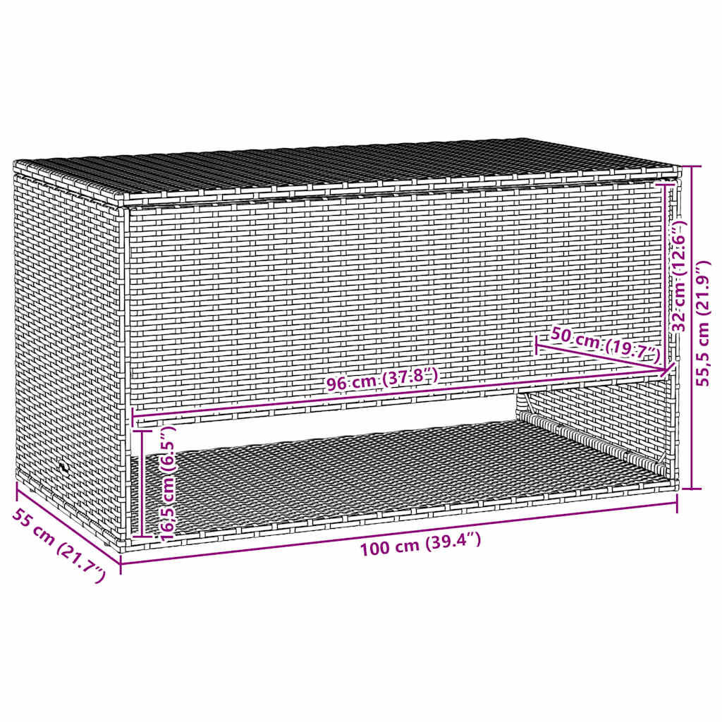 vidaXL Μαξιλαροθήκη εξωτερικού χώρου Μαύρο 100x55x55,5 cm Poly Rattan