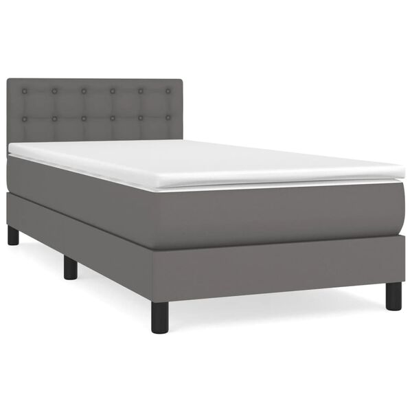 vidaXL Κρεβάτι Boxspring με Στρώμα Γκρι 80 x 200 εκ. Συνθετικό Δέρμα