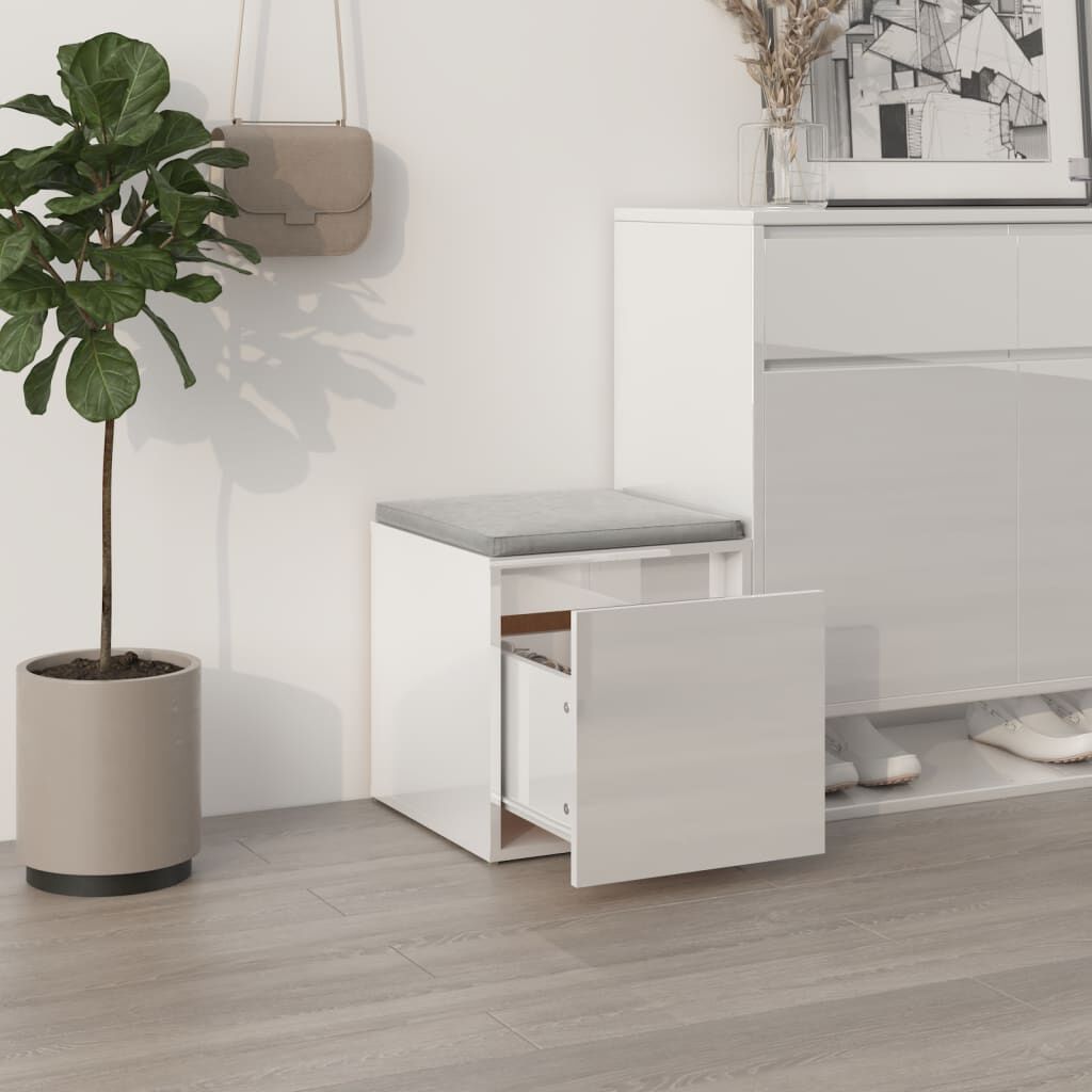 vidaXL Κουτί με Συρτάρι Γυαλ. Λευκό 40,5x40x40εκ. Επεξεργασμένο Ξύλο
