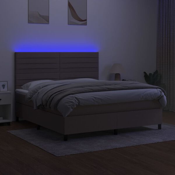 vidaXL &Kappa;&rho;&epsilon;&beta;ά&tau;&iota; Boxspring &mu;&epsilon; &Sigma;&tau;&rho;ώ&mu;&alpha; & LED Taupe 160x200 &epsilon;&kappa;. &Upsilon;&phi;&alpha;&sigma;&mu;ά&tau;&iota;&nu;&omicron;