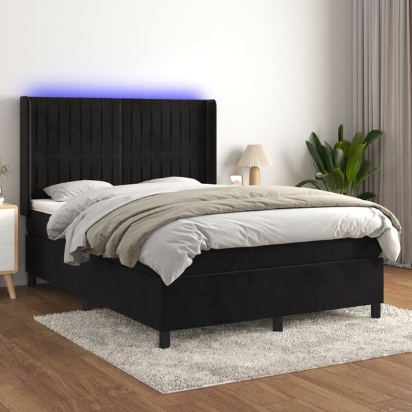 vidaXL &Kappa;&rho;&epsilon;&beta;ά&tau;&iota; Boxspring &mu;&epsilon; &Sigma;&tau;&rho;ώ&mu;&alpha; & LED &Mu;&alpha;ύ&rho;&omicron; 140x190 &epsilon;&kappa;. &Beta;&epsilon;&lambda;&omicron;ύ&delta;&iota;&nu;&omicron;