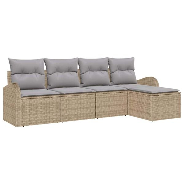 vidaXL Σετ Καναπέ Κήπου 5 pcs μπεζ και ανοιχτό γκρι Πολυ ράταν