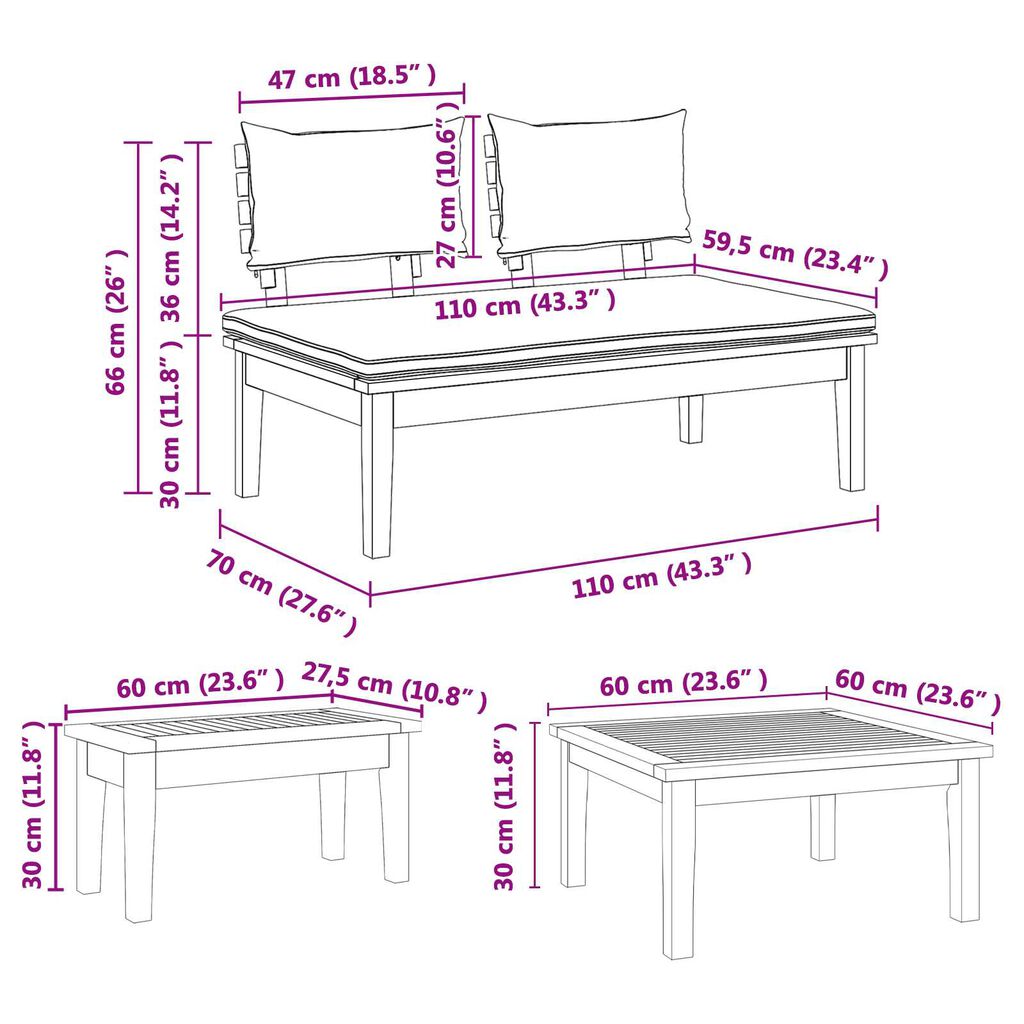 vidaXL Σετ Παγκάκι Κήπου 5 pcs Καφέ, Γκρί Πολυ rattan, βαμμένο ατσάλι