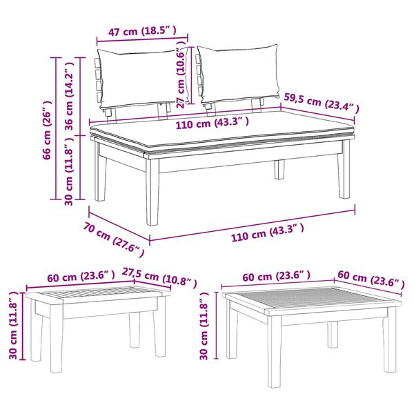 vidaXL Σετ Παγκάκι Κήπου 5 pcs Καφέ, Γκρί Πολυ rattan, βαμμένο ατσάλι