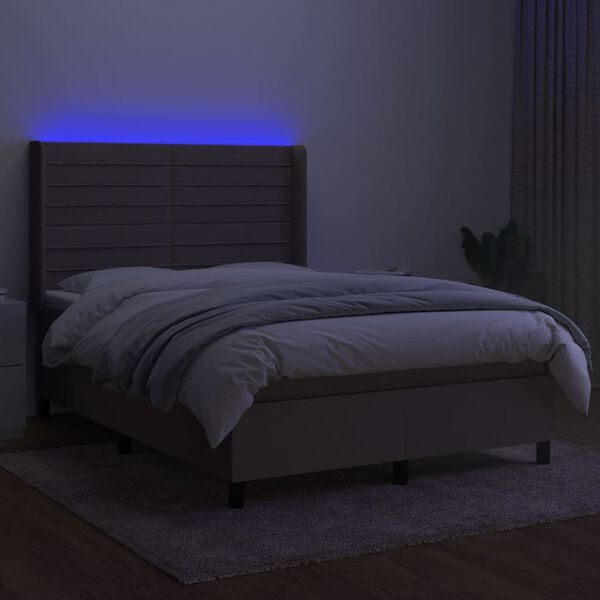vidaXL &Kappa;&rho;&epsilon;&beta;ά&tau;&iota; Boxspring &mu;&epsilon; &Sigma;&tau;&rho;ώ&mu;&alpha; & LED Taupe 140x200 &epsilon;&kappa;. &Upsilon;&phi;&alpha;&sigma;&mu;ά&tau;&iota;&nu;&omicron;