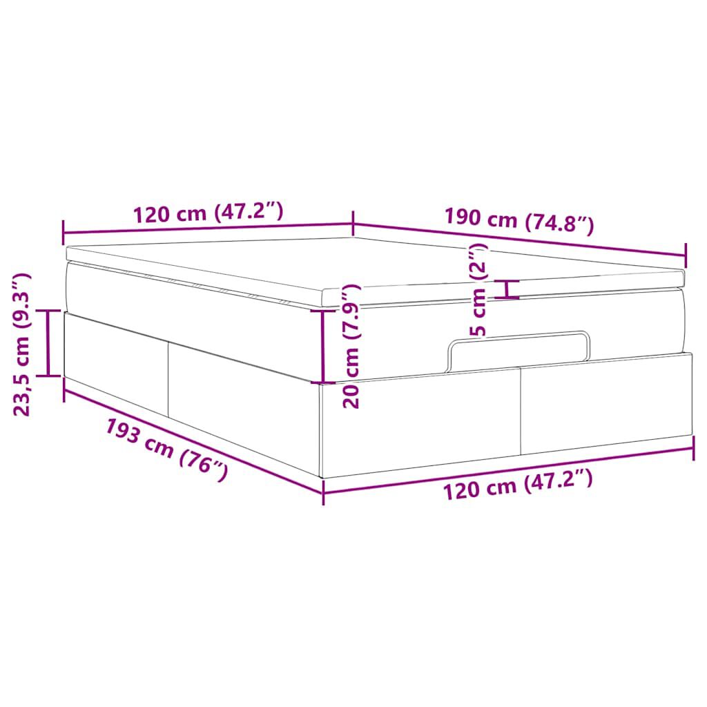vidaXL Οθωμανικό κρεβάτι με στρώμα μπλε 120x190 cm ύφασμα