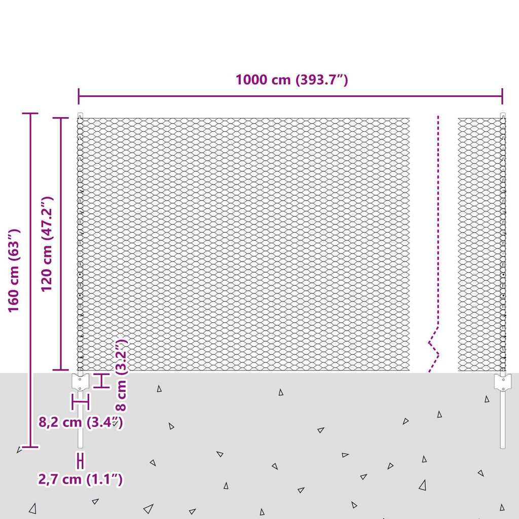 vidaXL Φράχτης με Στήλες. Ασημί 1.2 x 10 m Ατσάλι