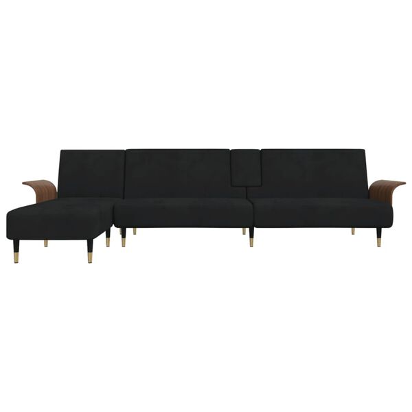 vidaXL Καναπές Κρεβάτι Γωνιακός Μαύρος 279 x 140 x 70 εκ. Βελούδινος
