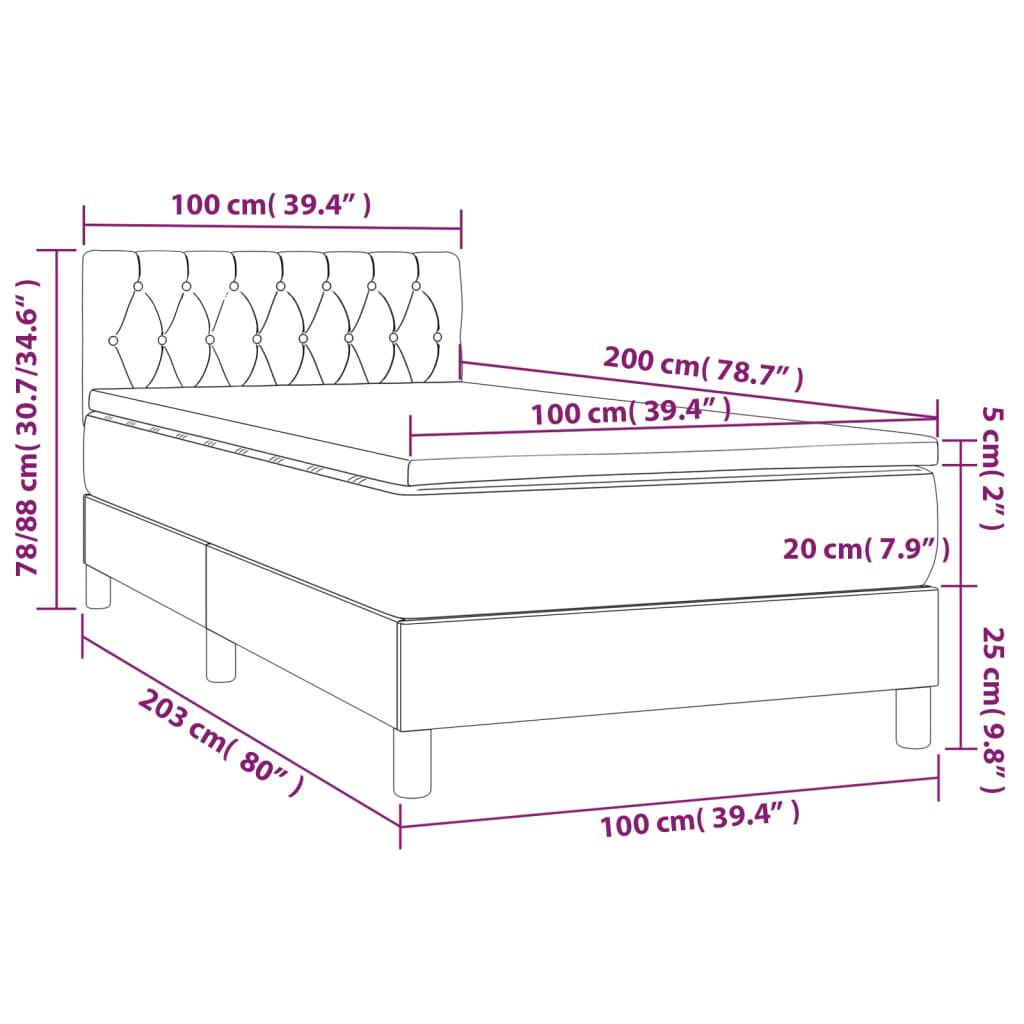 vidaXL Κρεβάτι Boxspring με Στρώμα Taupe 100 x 200 εκ. Υφασμάτινο