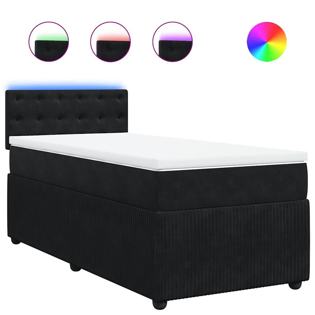 vidaXL Κρεβάτι Boxspring με Στρώμα Μαύρο 90x190 εκ. Βελούδινο