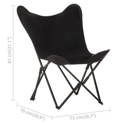 vidaXL Καρέκλα Πεταλούδα Πτυσσόμενη Μαύρη από Γνήσιο Δέρμα