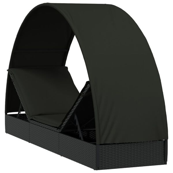 vidaXL Ξαπλώστρα Στρογγυλή Οροφή Μαύρη 211 x 57 x 140 εκ. Συνθ. Ρατάν