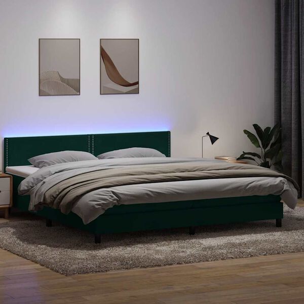 vidaXL &Kappa;&rho;&epsilon;&beta;ά&tau;&iota; Boxspring &mu;&epsilon; &Sigma;&tau;&rho;ώ&mu;&alpha; & LED &sigma;&kappa;&omicron;ύ&rho;&omicron; &pi;&rho;ά&sigma;&iota;&nu;&omicron; 180x220cm &Beta;&epsilon;&lambda;&omicron;ύ&delta;&iota;&nu;&omicron;
