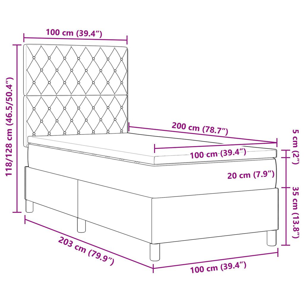 vidaXL Κρεβάτι Box Spring με Στρώμα & LED Μαύρο 100x200 εκ. Βελούδο