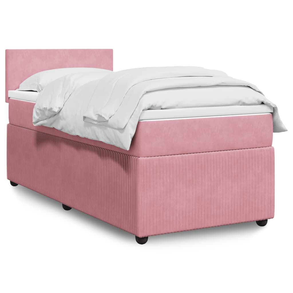 vidaXL Κρεβάτι Boxspring με Στρώμα Ροζ 90x190 εκ. Βελούδινο