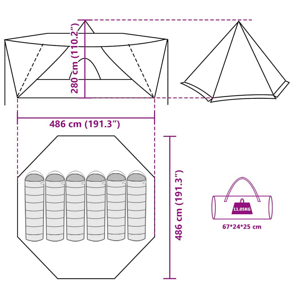 vidaXL Σκηνή Οικογενειακή Tipi 6 Ατόμων Αδιάβροχη Γκρι/Πορτοκαλί