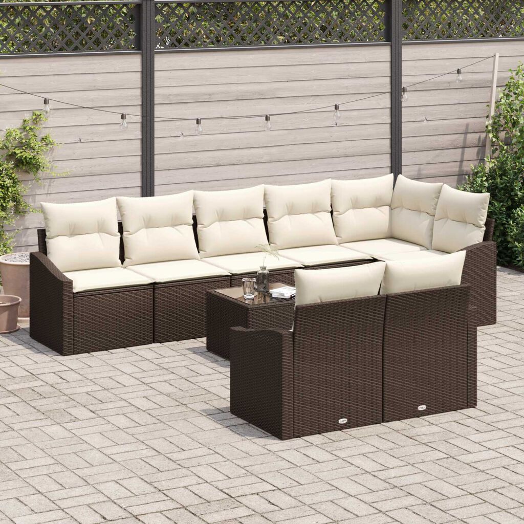 vidaXL Σέτ φαγητού για κήπο με μαξιλάρι 9 pcs Καφέ και Κρέμα