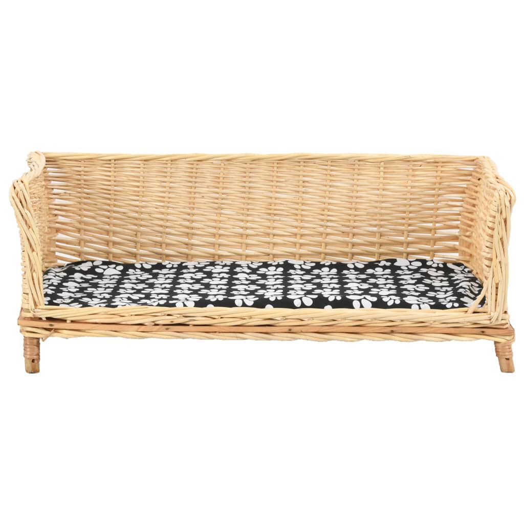 vidaXL Καλάθι Σκύλου με Μαξιλάρι 90x54x35 εκ. από Φυσικό Ξύλο Ιτιάς