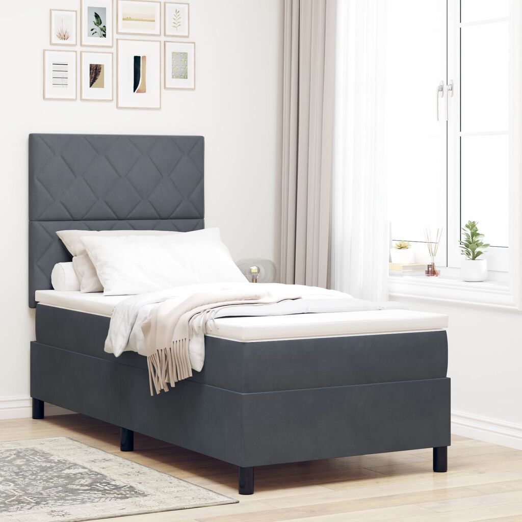 κρεβάτι Box Spring με στρώμα vidaXL Γκρι 90x200 εκ Βελούδινο