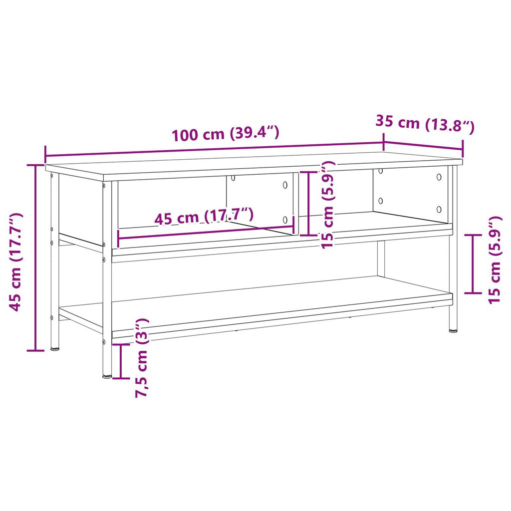 vidaXL Ντουλάπι τηλεόρασης παλιού ξύλου 100x35x45 εκ. Κατασκευασμένο από ξύλο και χάλυβα