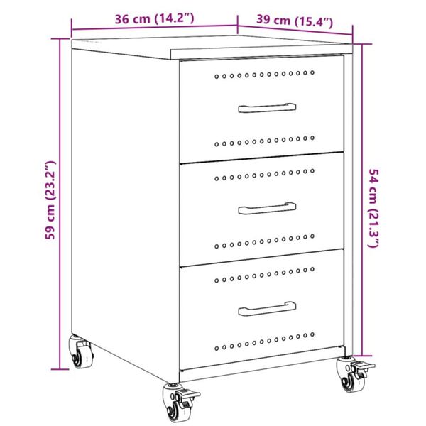 vidaXL Κομοδίνο Ανθρακί 36x39x59 εκ. από Χάλυβα