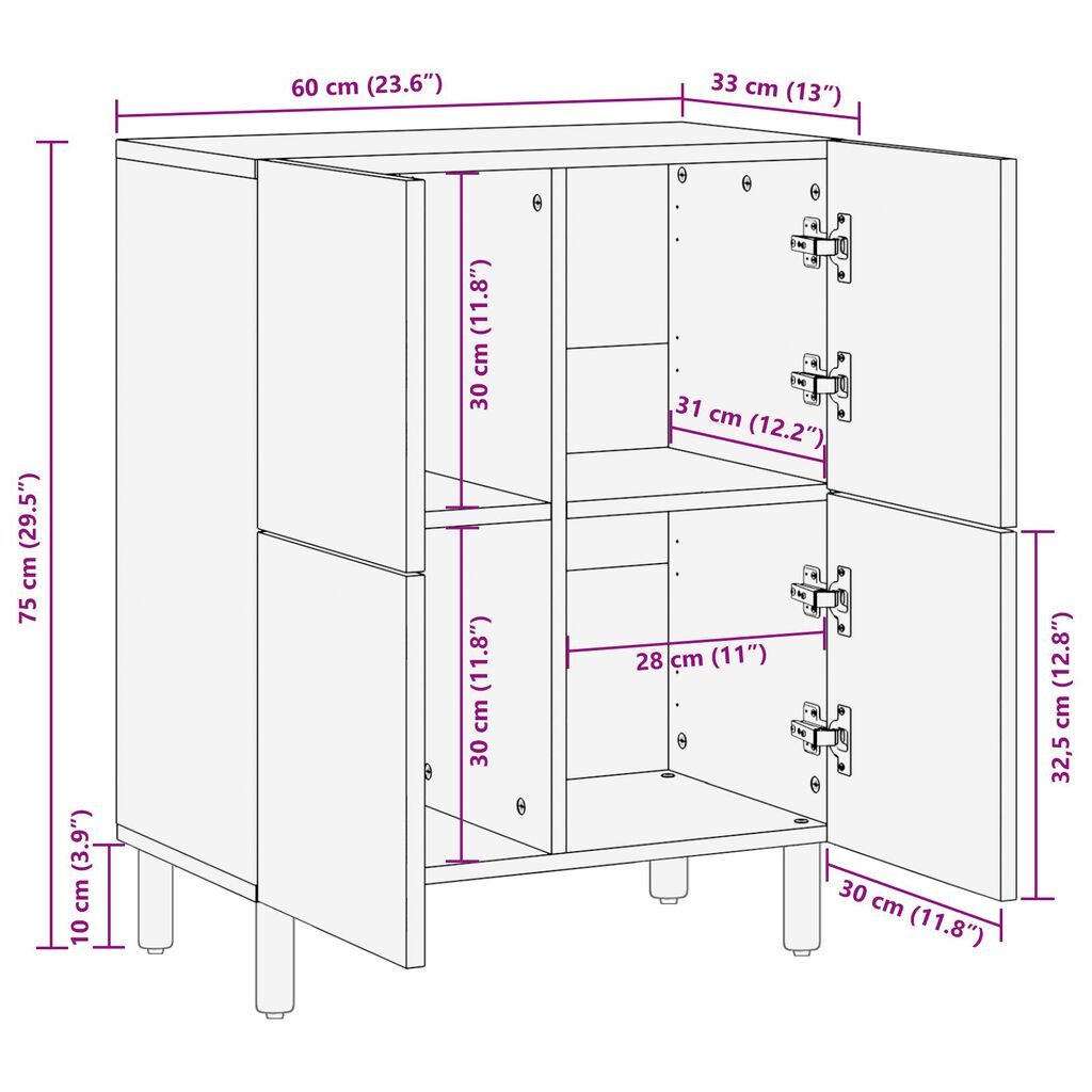 vidaXL Πλευρικό Έπιπλο 60x33x75 εκ. Μασίφ ξύλο ακακίας