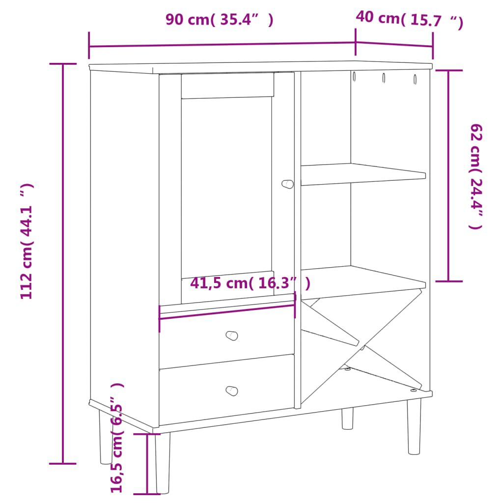 vidaXL Ντουλάπι Ψηλό SENJA Μαύρο/Ρατάν 90x40x112 εκ. Μασίφ Ξύλο Πεύκου