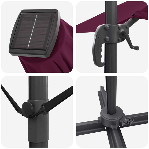 vidaXL Cantilever Roma Parasol με LEDs Μπορντώ 352x251x265 εκ. Αλουμίνιο
