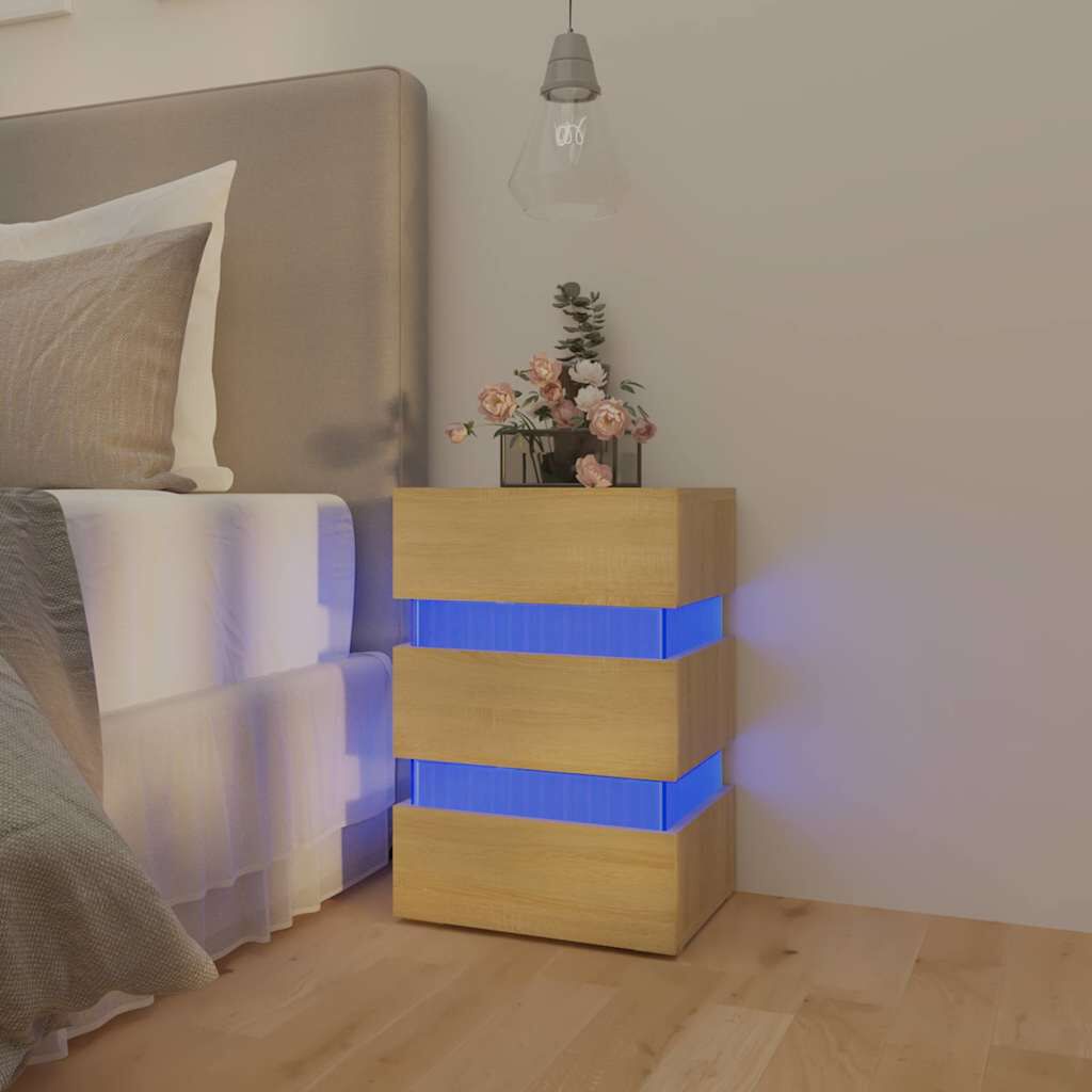 vidaXL Κομοδίνο με LED Sonoma Δρυς 45x35x67 εκ. από Επεξεργασμένο Ξύλο