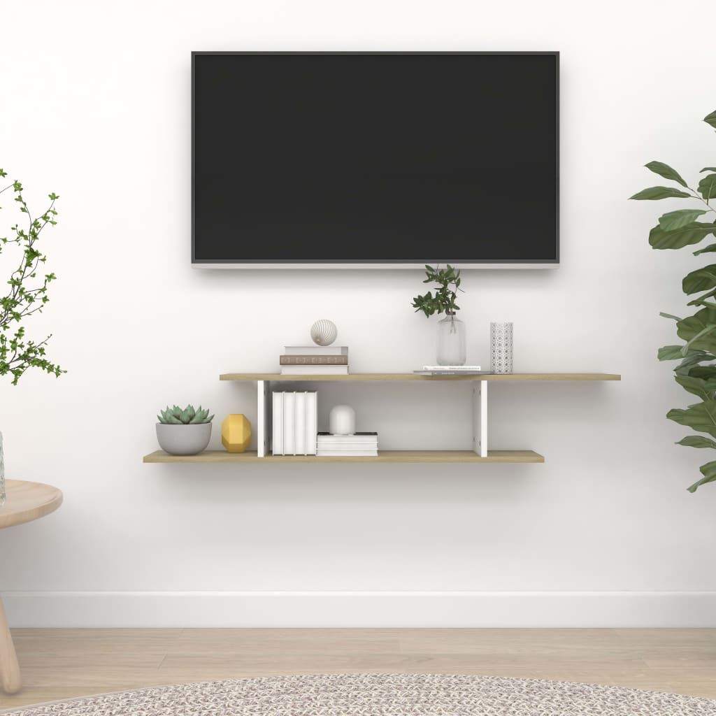 vidaXL Ράφι Τηλεόρασης Επιτοίχιο Λευκό/Δρυς 125x18x23 εκ. Επεξ. Ξύλο