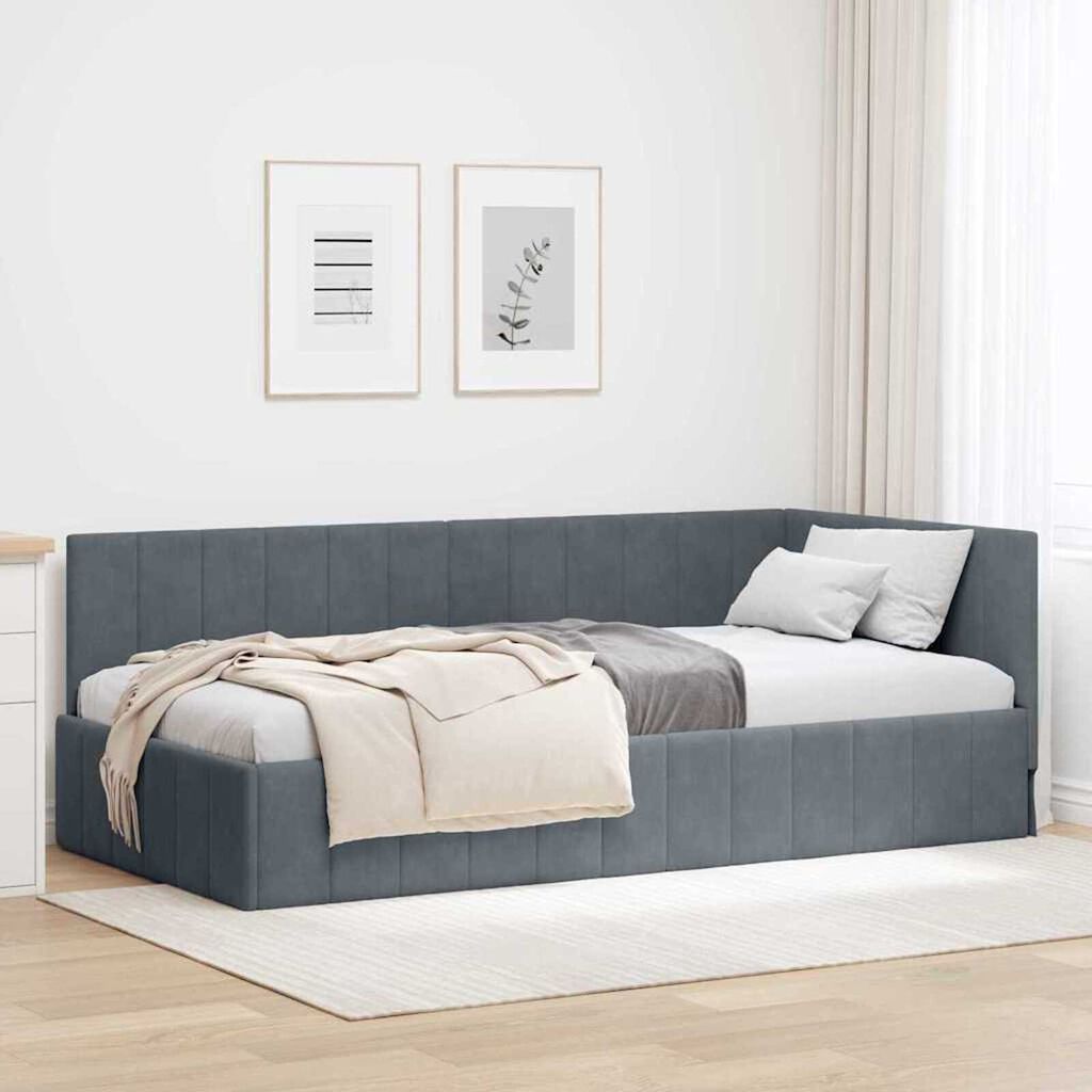 vidaXL Κρεβάτι Γωνίας με κεφαλάρι Σκούρο γκρι 90 x 200 cm Βελούδο