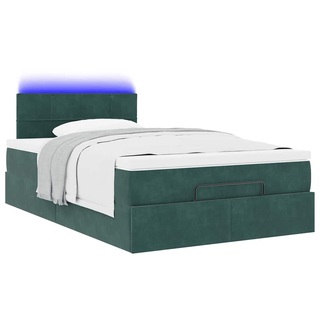 vidaXL Οθωμανικό κρεβάτι με στρώμα & LEDs Dark Green 120x200cm Velvet