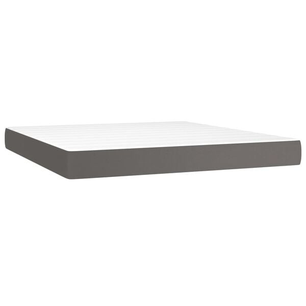 vidaXL Κρεβάτι Boxspring με Στρώμα & LED Γκρι 180x200 εκ. Συνθ. Δέρμα