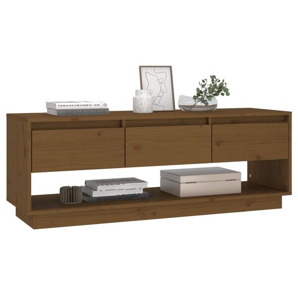 vidaXL Έπιπλο Τηλεόρασης Καφέ Μελί 110,5x34x40εκ από Μασίφ Ξύλο Πεύκου