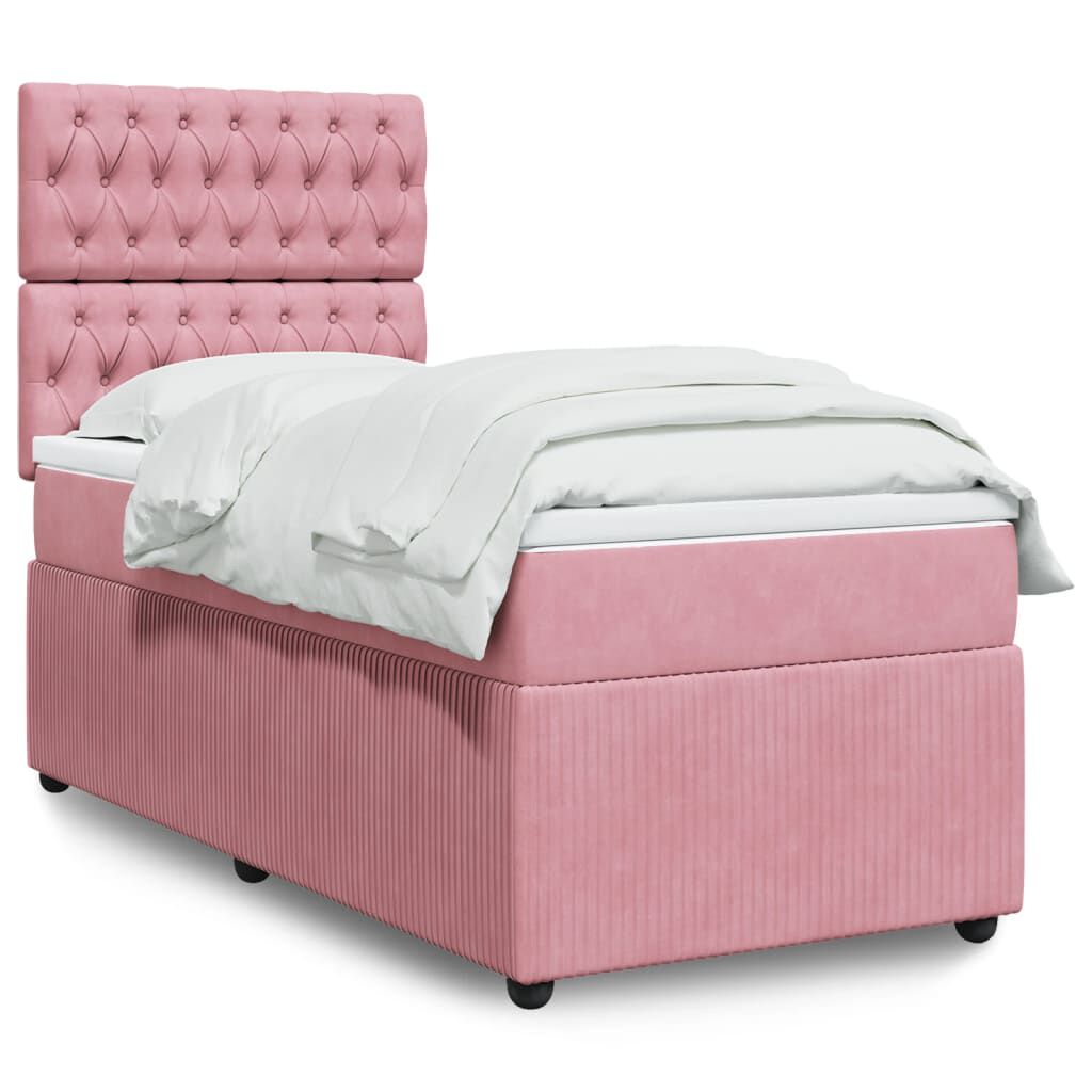 vidaXL Κρεβάτι Boxspring με Στρώμα Ροζ 80 x 200 εκ. Βελούδινο