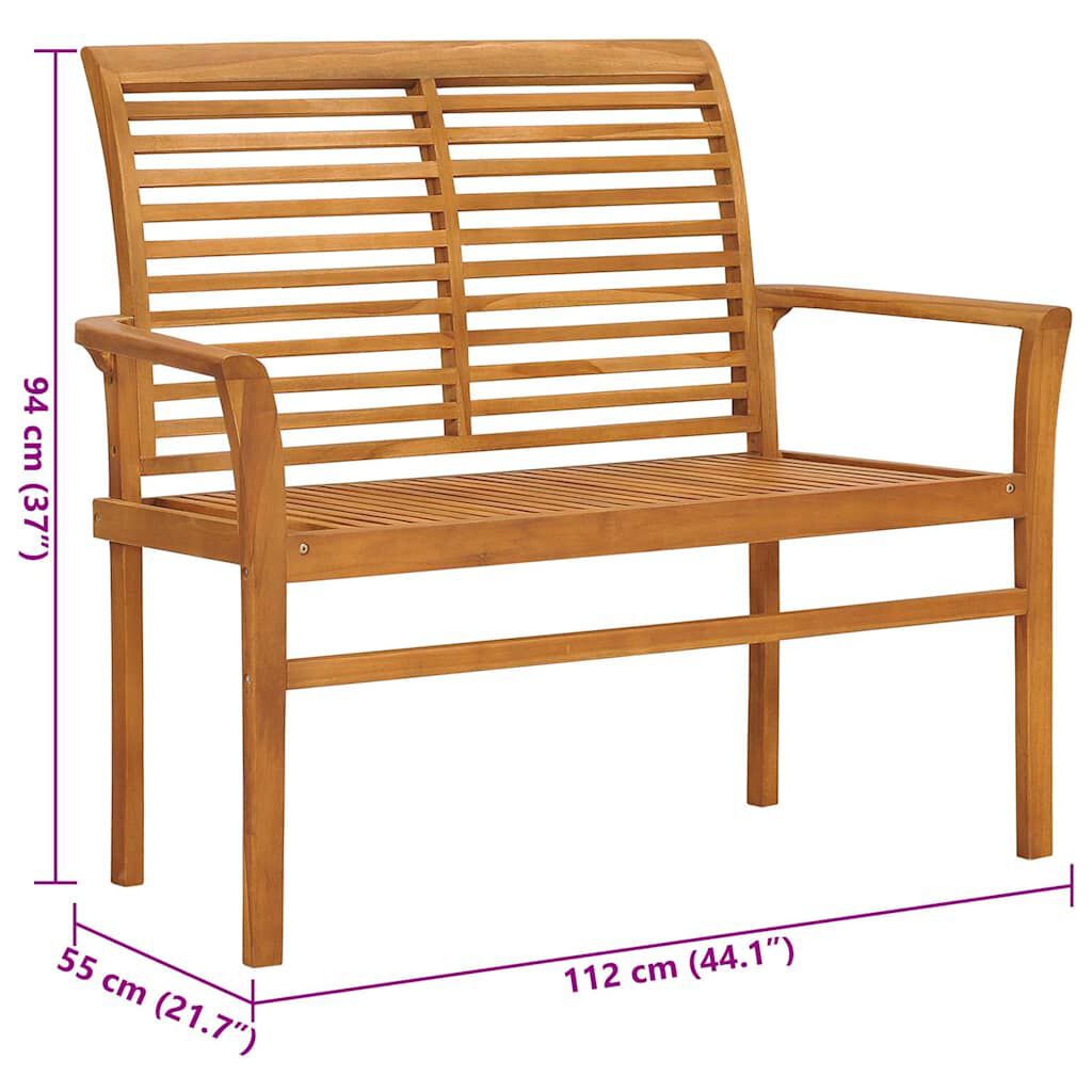 vidaXL Παγκάκι Κήπου 112 εκ. από Μασίφ Ξύλο Teak με Ανθρακί Μαξιλάρι
